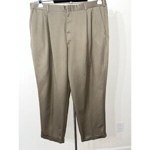 Men's Savane Pleated Dress Pants Size 42X30  Cuffed Brown Business Slacks